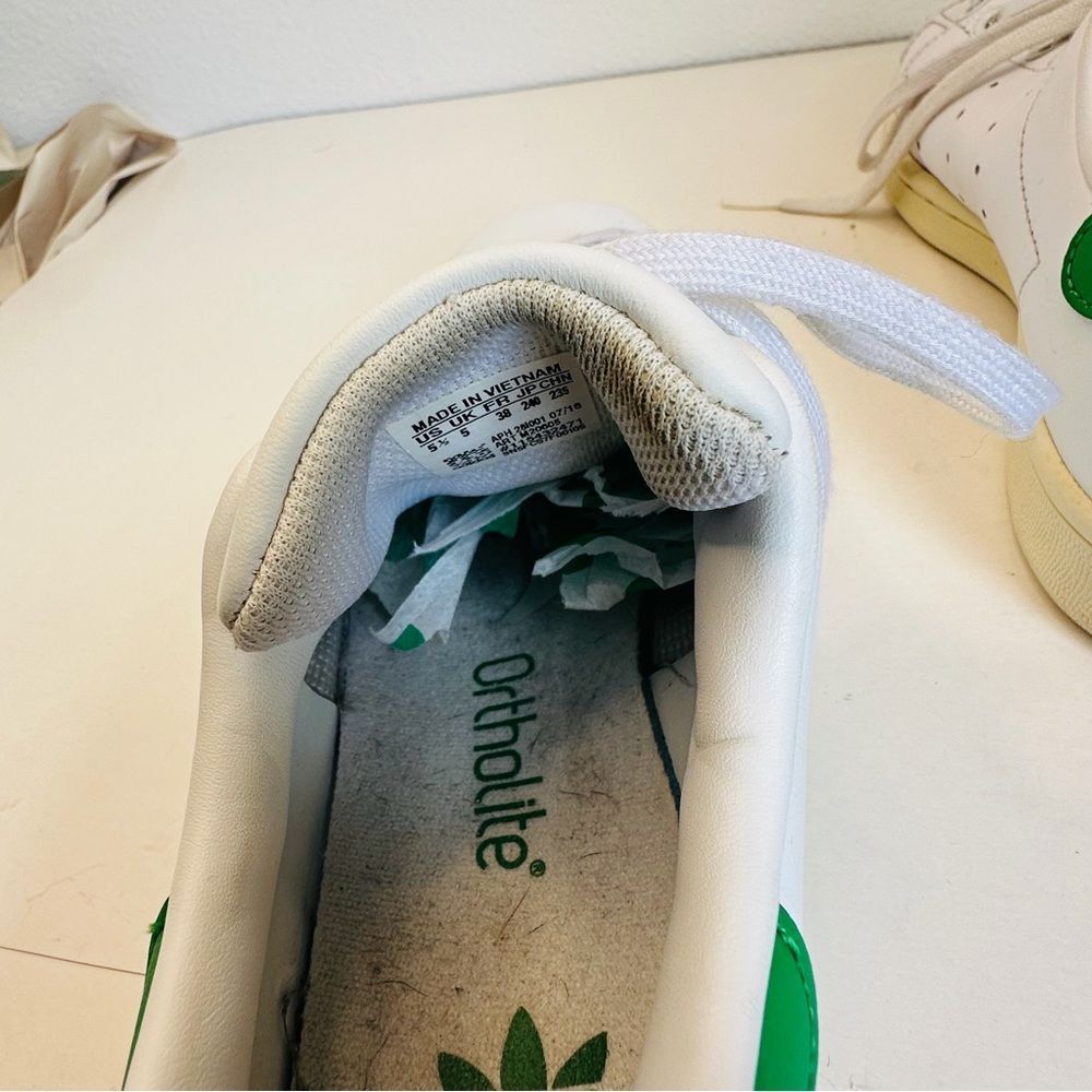 Adidas Stan Smith Orthalite White Green Leather‎ Sneakers Women’s Size 5.5 - Picture 6 of 7